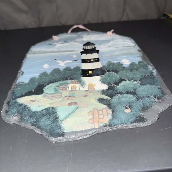 Vintage Young's Incorporated Slate Plaque Lighthouse Hand Painted 13"L x 10"W - Picture 14 of 16